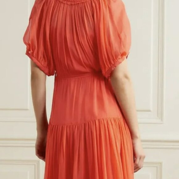 LA LINGE CONSTANCE CHIFFON ORANGE MIDI EASTER DRESS  SZ S CASUAL & FORMAL STYLE - Picture 8 of 15